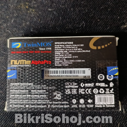 ssd: brand new Twinmos nvme alpha pro size 256Gb